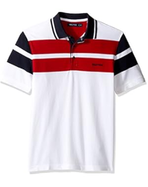 Men's Classic Fit Short Sleeve Chest Wide Stripe Polos Shirt