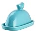 MyGift Turquoise Blue Bird Decorative Ceramic Butter Dish and Lid Cover