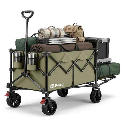 Sekey Bollerwagen Faltbar 240L mit ausklappbare Heckklappe,Transportwagen 150KG Belastbar, Faltbollerwagen Zusammenfaltbar aus Vier Richtungen, Handwa