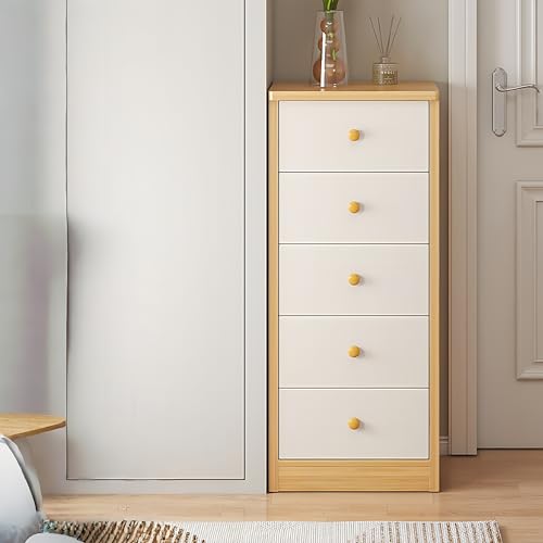 DAYONG 5 Chest of Drawers, Bedroom Dresser, Living Room Storage, Modern Bedside Table, Wooden Vertical Drawers for Hallway Sofas, Oak and White (styleA-40 * 32 * 79CM)