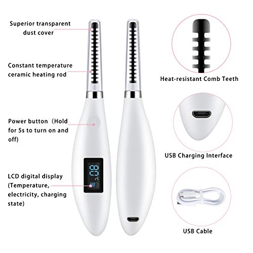 Easkep Heated Eyelash Curler, Electric USB Rechargeable Eye Lashes Curling Comb Quick Heating Long Lasting Natural Eyelash Curler