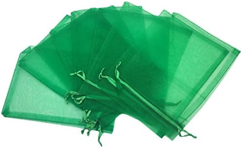 Soaptree 100 PCS Green 5x7" Organza Wedding Favor Bags Jewelry Gift Bags Organza Drawstring Pouches Party Baby Shower Favors(Green,5x7")