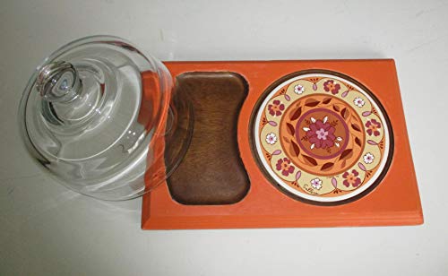 Up Cycled Vintage, Cheese Board, Orange, natural All Wood, Designer Ceramic Tile, Kitchen Decor, Table Decor, Wine and Cheese, Cheeses, Snacks, Dips, Spreads, Dining and Serving