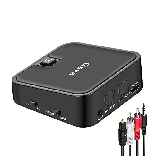 Geva Bluetooth 5.0 Transmitter and Receiver, 2 in 1 Bluetooth Audio Adapter with 3.5mm Wireless Bluetooth Audio Receiver Bluetooth Transmitter for TV/PC/- aptX Low Latency