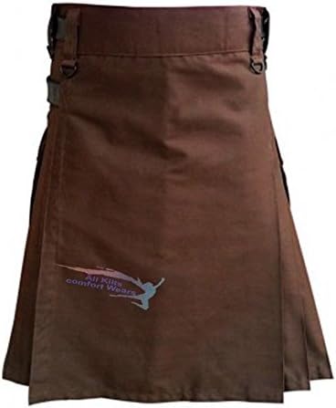 Chocolate Brown Leather Strap Utility Kilt For Active Man Kilt Wedding Kilts