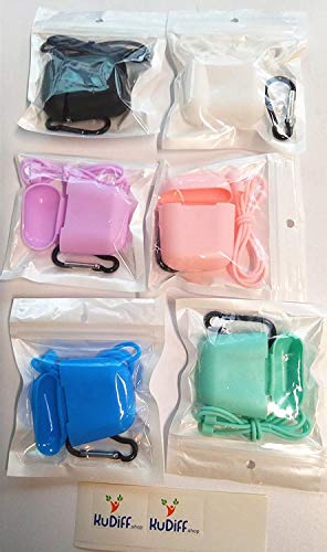 AirPods Case Silicon with Earbuds Strap and Keychain Upgraded Ultra-Thin Soft Skin Cover Compatible with Apple AirPods 2 & 1 -(AirPods Case-Black)