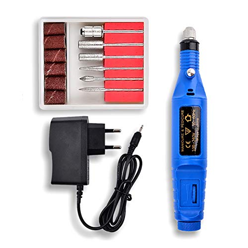 Beauty AGL Electric Nail Drill, Acrylic Nail Art File Drill Set Manicure Pedicure Machine for Polishing, Sanding, Removing Gel and Acrylic Nails (Blue)