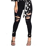 VICVIK Women High Waist Knee Skinny Distressed Ripped Boyfriend Jeans Denim Pants