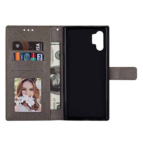 DAMONDY for Galaxy Note 10 Plus Case,Embossed Totem Flowers Stand Wallet Purse Card ID Holders Design Flip Cover TPU Soft Bumper PU Leather Magnetic for Samsung Galaxy Note 10 Plus-Gray