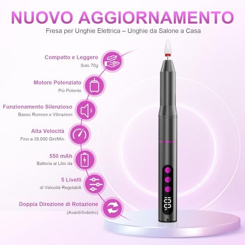 Fresa per Unghie Professionale – 12 in 1 Trapano Unghie Elettrico 35000 RPM con Display LCD, 5 Velocità Regolabili. Fresa per unghiein Gel e Acrilico, Manicure e Pedicure