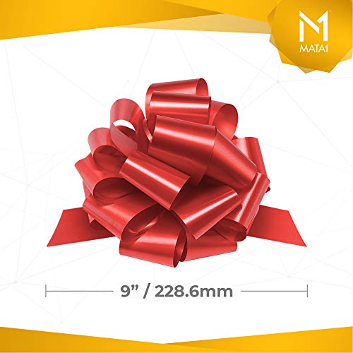 Mata1 Pull Bows for Gifts (Red, 9 Inch, Set of 6), Large 9" Pull String Bows for Presents, Ribbon Pull Bows Wrapping Bows