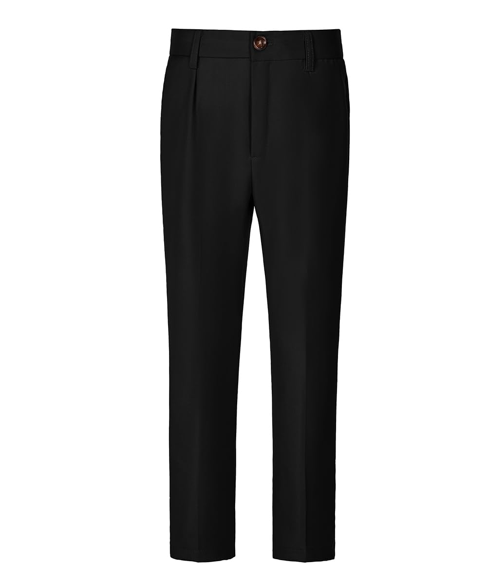 Photo 1 of Boys' Flat Front Dress Pants for Kids Black School Uniforms Pants with Adjustable Waist Toddler Boy Casual Wear Slim Fit Suit Pant Size 16 Years