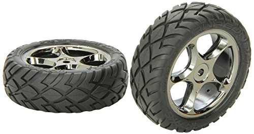 Traxxas 2479A Anaconda Tires Pre-Glued on 2.2" Black-Chrome Tracer Wheels,  Bandit Front (pair)