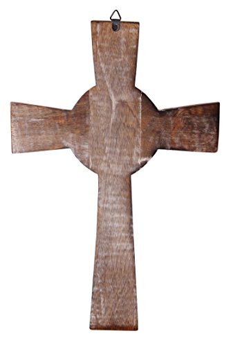 The StoreKing Wooden Wall Cross Plaque 15" Long Hanging with Hand Carvings Religious Altar Home Living Room Decor