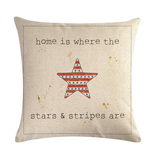 Homedy 4 Pack Throw Pillow Covers,Patriotic American Flag July 4th Inspired,USA Flag Cotton Linen Pillow Cases Couch Cushion Cover 18 X 18 Inch