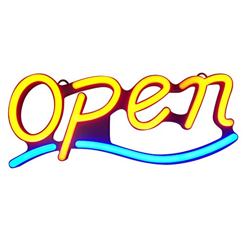 LED Neon Open Sign - Wavy Line Shape Blinking Option 9"x22" Size with Remote Control,Neon Sign Open,Business Open Sign Advertisement Board Electric Display Sign