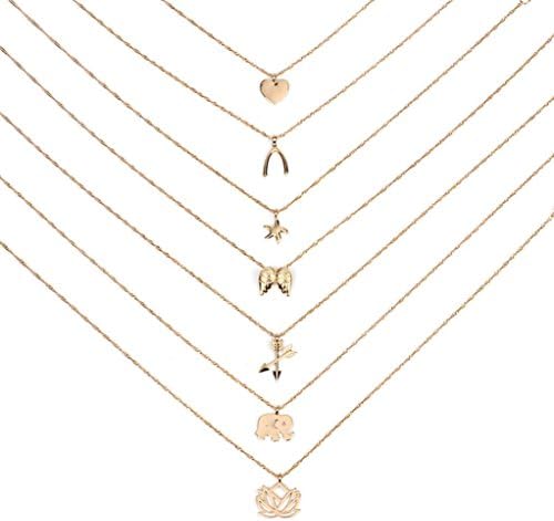 7PCs Choker Necklace Unique Love Heart Shape Pendant Chain Necklace Set Statement Women Jewelry