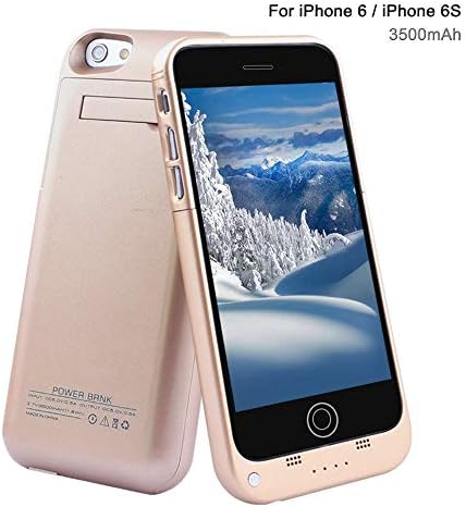 YHhao 3500mAh Charger Case for iPhone 6 / 6s Slim Extended Battery Case Portable Cell Phone Battery Charger Back up Power Bank Rechargeable Charger Case with Stand 4.7" for iPhone 6/6s -Golden1