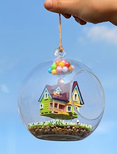 Mini glass DIY Dollhouse miniature with LED and Voice control "up" doll house