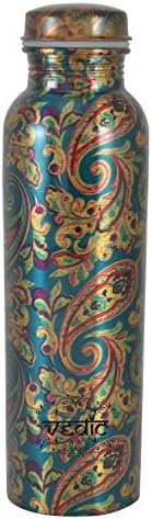 Vedic Modern Art Printed Ethically Handmade Copper Bottle for Home and Kitchen (Green)