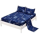 MAG Space Bed Sheet 3PC Navy Twin Size Out Space Bedding Sheet Set with 1 Flat & 1 Fitted Sheet with 1 Pillow Cases, 12â€ Deep