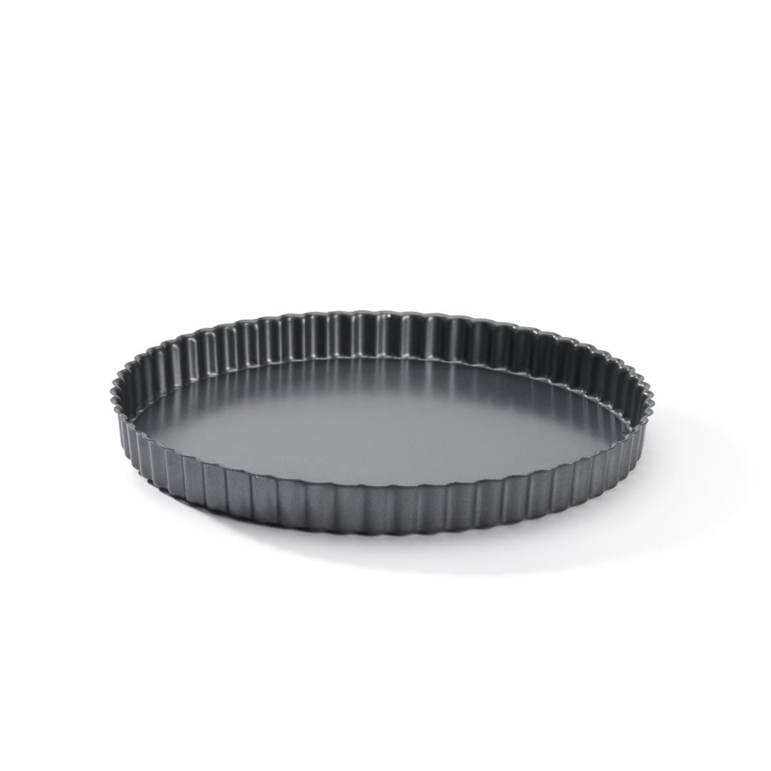 De Buyer Round Fluted Tart Mould with Straight Edge Loose Base, 28 cm, Silver