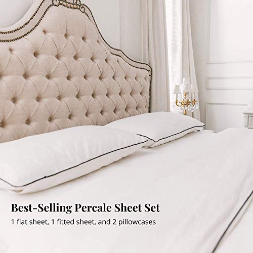 Queen Size Percale Cotton Sheet Set White 500 ThreadCount US