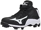 Mizuno Men's 9 Spike ADV FRHSE 8 Mid Baseball Cleat, Black/White, 12 M US