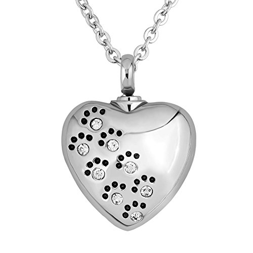 Q&Locket Heart Love Dog Paw Print With Stainless Steel Urn Necklaces For Ashes (White)