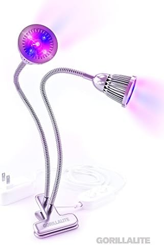 GORILLALITE LED Grow Lights Desk Lamp With 2 Heads | Flexible Gooseneck Arm & Spring Clip On Mechanism | For Indoor Greenhouse, Plants & Herbs Growing, Outdoors, Office, Balcony, Home, College & More