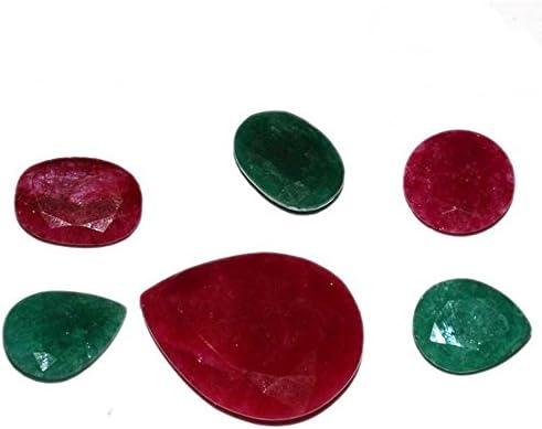 SuperShineGems 6PEC NATURAL RED &amp; GREEN BERYL MIX CABOCHON LOOSE GEMSTONE~200Cts