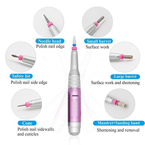 UrBeauty Electric Nail Drill Machine, 30000rpm Professional Acrylic Nail Tools Low Noise with Cooling System, 7 in 1 Bits Manicure and Pedicure Set