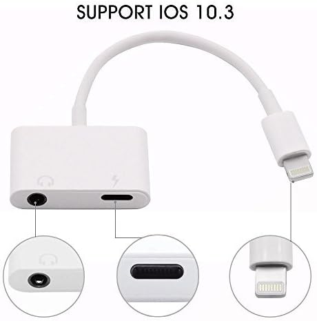 (Updated Version) iPhone 7 Lightning to 3.5mm Headphone Adapter,Charge Adapter, Earphone Adapter 2 in 1 with Lightning Charging Port for iPhone 7, iPhone 7 Plus SUPPORT iOS 10.3