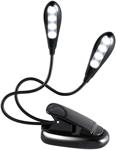 Rechargeable Book Light, Bosmix Led Reading Lights, Clip On Music Stand Light Flexible Led Desk Lamp with 5 Brightness Settings Bundle & 2 Adjustable Arms & Padded Clip Lamp for Kindle, Bed and Book