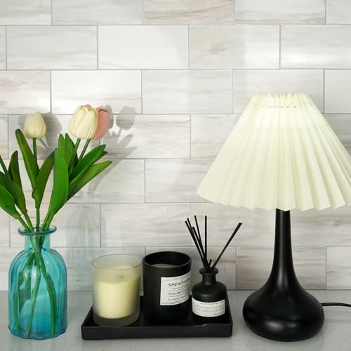 Vamos Tile 100-Piece Glossy Wooden White Peel and Stick Backsplash Tile,3''x6'' PVC Subway Tile with White Grout, Stick on Backsplash for Kitchen/Bathroom/Fireplace