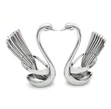 W.D Dinnerware Set, Stainless Steel Fruit/Dessert Flatware SwanBase Holder, With 4 Forks & 4 Spoons (Set of 2) (Standard)