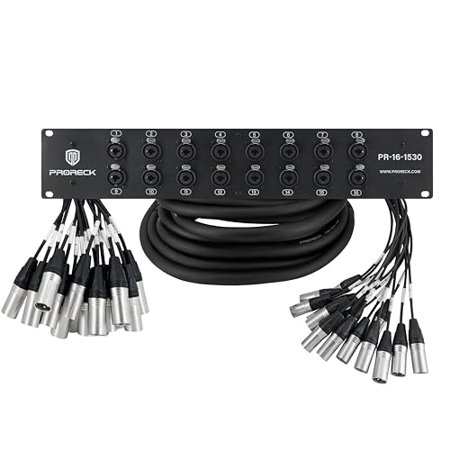 PRORECK Rack-Mount TRS XLR Combo Splitter Snake Kabel, geeignet für Live, Aufnahmen, Bühne, Studio (15 Fuß x 30 Fuß - 16 Kanal) PR-16-1530