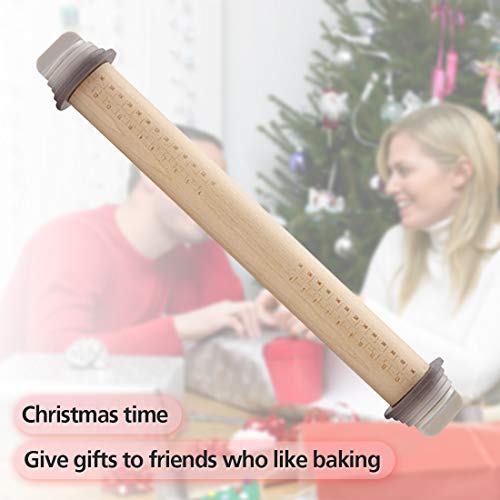 Rolling Pin, Adjustable Rolling Pin with Removable Thickness Rings, Beech Wood Rolling Pin for Baking Pizza, Pie, Pastries, Pasta, Cookies