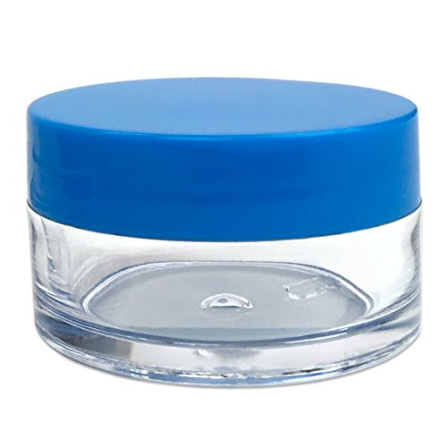 Beauticom 12 Pieces 20G/20ML Round Clear Jars with Blue Lids for Jams, Honey, Cooking Oils, Herbs and Spices - BPA Free