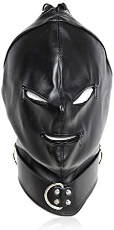 Donerty Hood Zipper Leather Eyes Mouth Unisex Costume Mask Helmet Adjustable Zipper Strap Hood