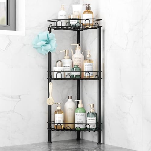 SWTYMIKI Standing Shower Caddy Corner - 3‑Tier Stainless Steel Shower Organizer Shelf