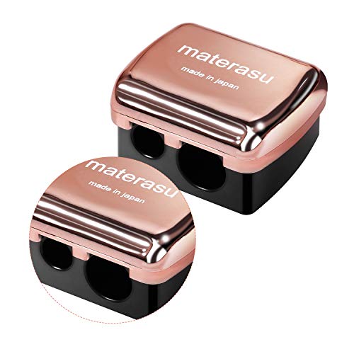 1pc Dual Pencil Universal Points Rose Gold Sharpener with 2PC Eyeliner Pencil(black&coffee color)for Lip Liner,Eyebrow and Eyeliner Pencils