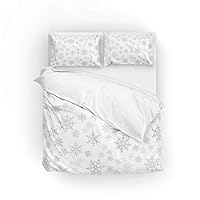 Chen Miranda 3pcs Duvet Cover Set Queen Soft Polyester Christmas Snowflakes White Printed Bedding Comforter Cover with 2 Pillow Shams