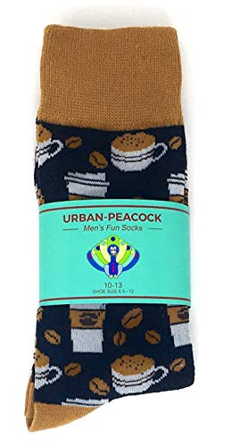 Urban Peacock Men's Novelty Fun Crew Socks - Multiple Patterns! (Coffee Cups - Brown, 1 Pair)
