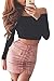 PROGRACE Women Stylish Lace Up Faux Suede Bodycon Tight Winter Mini Skirt Pink M