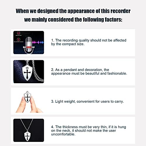 Mini Voice Activated Recorder,Digital Audio Recorder,Small Listening Machine,Cross Necklace Form,STTWUNAKE