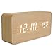 Bamboo Wood Digital Alarm Clock - 3-Level White LED Time, Date, Temperature Display - Sleek, Modern Design - Voice Control, 3 Alarms, USB - Portable Wooden Clocks for Bedroom, Bedside, Travel