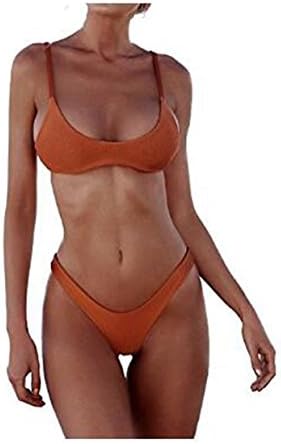 Yaxinyuf Womens Bikini Set Swimwear Brazilian Padded Top Swimsuit Solid Color Triangle Bottom