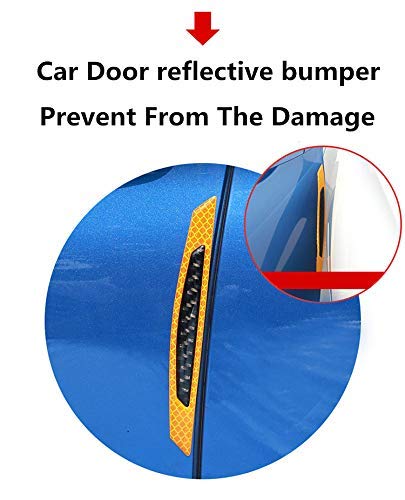 ZYTC 4pcs 3D Super Reflective Stickers Carbon Fiber Strips Car Side Door Edge Bumper Anti-Scratch Protection Guards Trim Stickers Universal (Diamond Red)