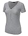 JJ Perfection Women's Solid Ribbed Knit Short Sleeve Zipper Henley Shirt Top